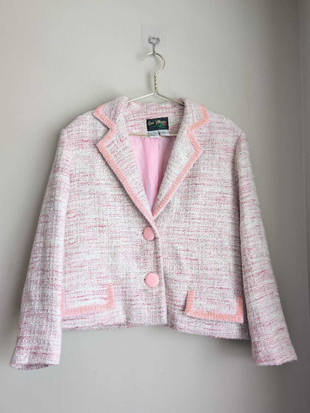 Tweed Boucle Cotton Blend Notch Collar Blazer